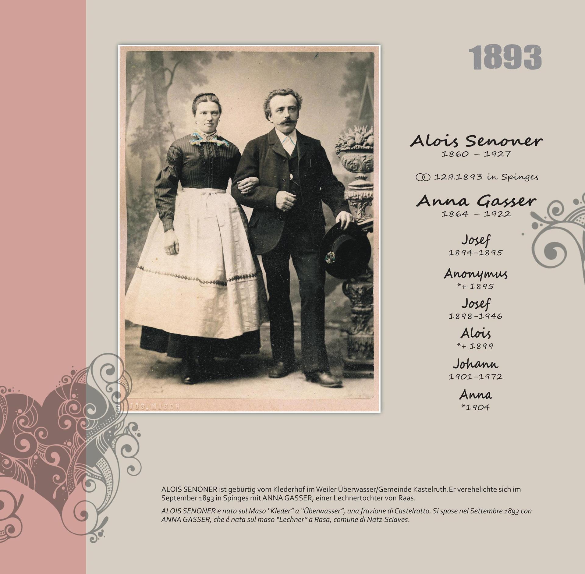 Hochzeitsfoto Alois Senoner und Anna Gasser 1893